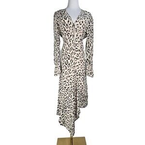 $595 A.L.C. Eden Leopard Print Dress Womens 8 Silk Zip V-Neck Sleeve Asymmetric
